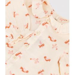 Blouse bébé imprimée oiseaux en gaze de coton