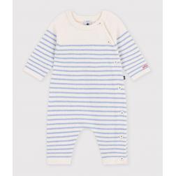 Combinaison b&eacute;b&eacute; en tricot laine et coton &agrave; rayures 