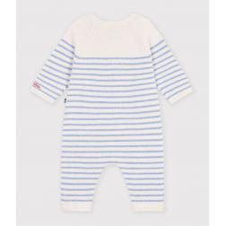 Combinaison b&eacute;b&eacute; en tricot laine et coton &agrave; rayures 