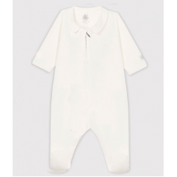 Dors-bien blanc zippé bébé en velours de coton biologique