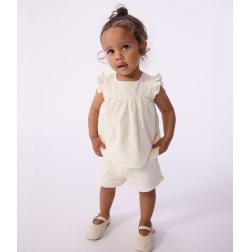 Ensemble 2 pi&egrave;ces en broderie anglaise avec motif c&oelig;urs 