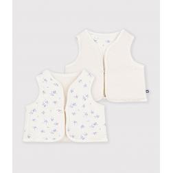 Gilet b&eacute;b&eacute; en coton et sherpa sans manches imprim&eacute; fleurs 