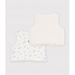 Gilet b&eacute;b&eacute; en coton et sherpa sans manches imprim&eacute; fleurs 