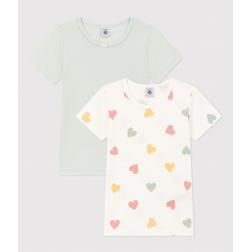 Lot de 2 tee shirts manches courtes cœur en coton petite fille