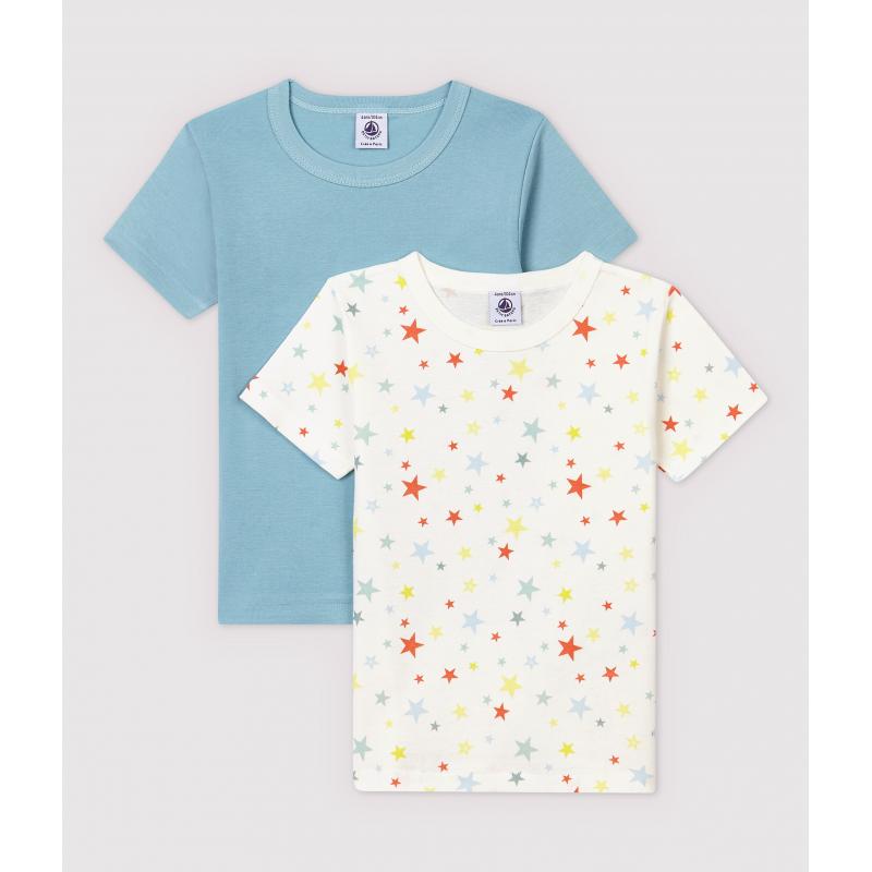 Lot de 2 tee-shirts manches courtes étoiles multico petit garçon en coton biologique