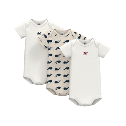 Lot de 3 bodies manches courtes baleines en coton