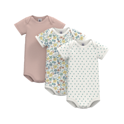 Lot de 3 bodies manches courtes fleurs en coton