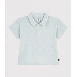 Polo en coton ajour&eacute; &agrave; manches courtes &agrave; motifs 