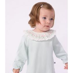 Pyjama en coton ouverture au dos uni &agrave; collerette 