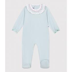 Pyjama en coton ouverture au dos uni &agrave; collerette 