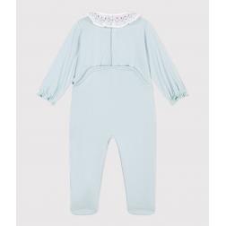 Pyjama en coton ouverture au dos uni &agrave; collerette 