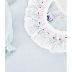 Pyjama en coton ouverture au dos uni &agrave; collerette 