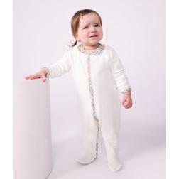 Pyjama en velours uni avec col, d&eacute;tail imprim&eacute; &agrave; fleurs
