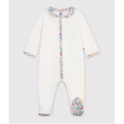 Pyjama en velours uni avec col, d&eacute;tail imprim&eacute; &agrave; fleurs