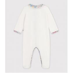 Pyjama en velours uni avec col, d&eacute;tail imprim&eacute; &agrave; fleurs