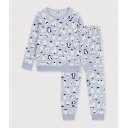 Pyjama enfant en velours imprim&eacute; bonhommes de neige 