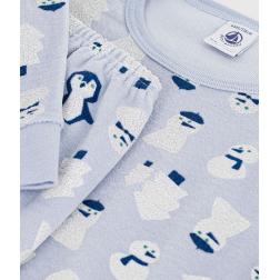 Pyjama enfant en velours imprim&eacute; bonhommes de neige 