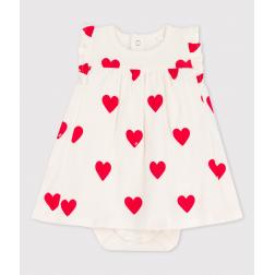 Robe body imprimée coeur en coton bio bébé