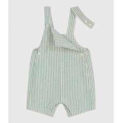 Salopette courte en coton/lin, ray&eacute;e 