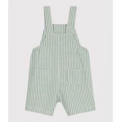 Salopette courte en coton/lin, ray&eacute;e 