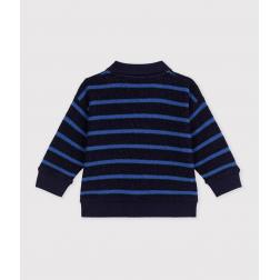 Sweatshirt en coton &agrave; rayures et son col polo 